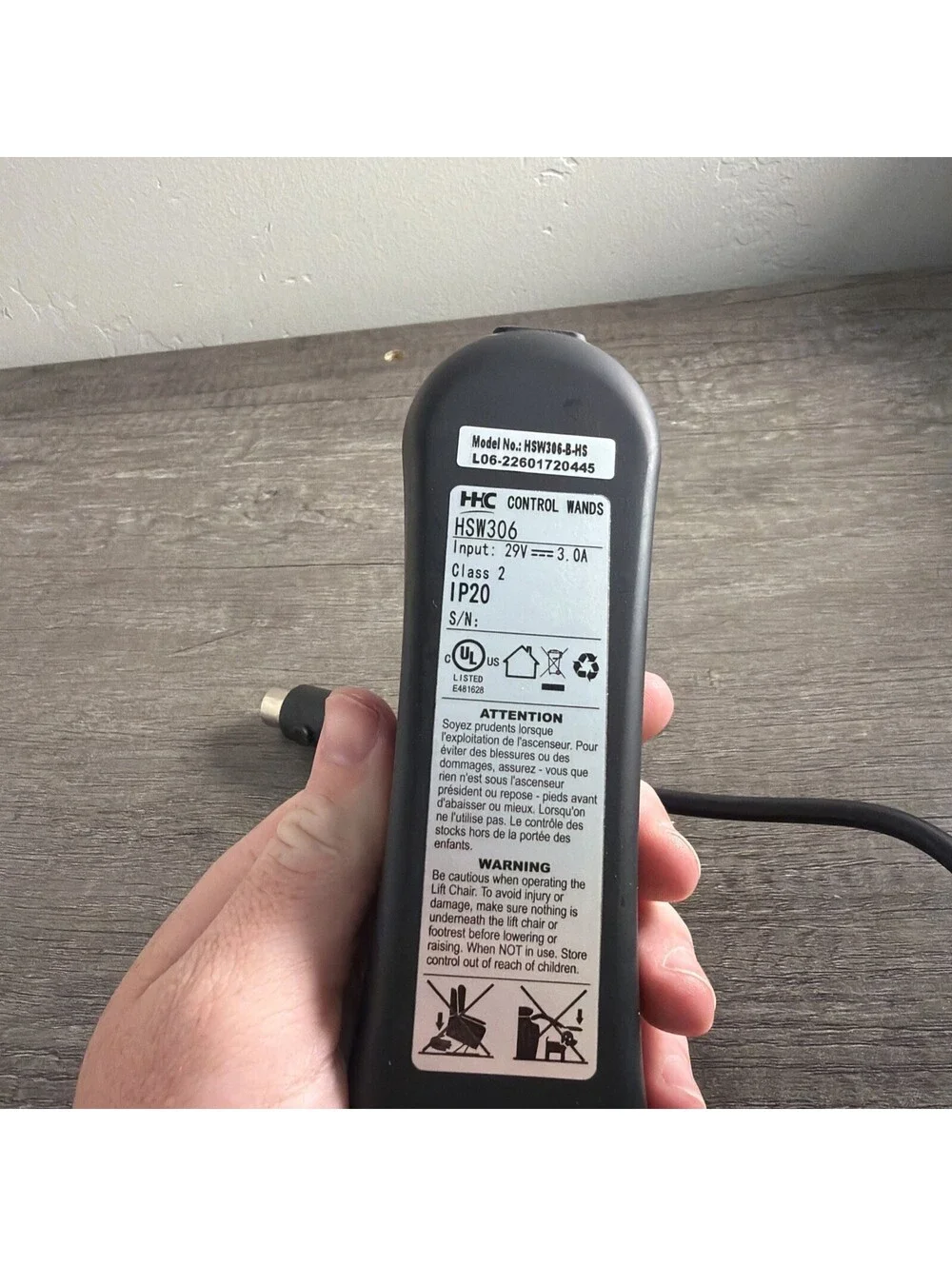 HomeStretch HSW306-B-HS Lift Chair Remote Control Wand - Power Recliner Headrest